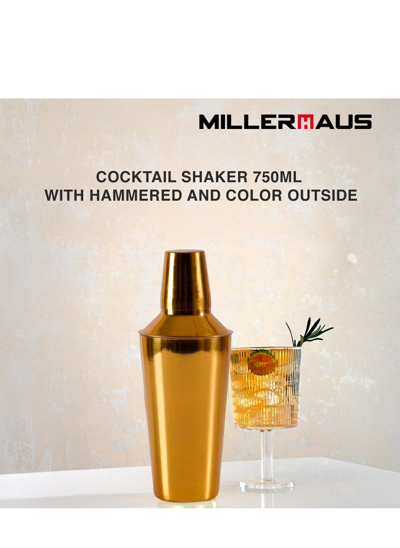 MILLERHAUS Millerhaus COCKTAIL SHAKER 750ML WITH HAMMERED AND COLOR OUTSIDE Bar Accessories - Stainless Steel  - Image 4