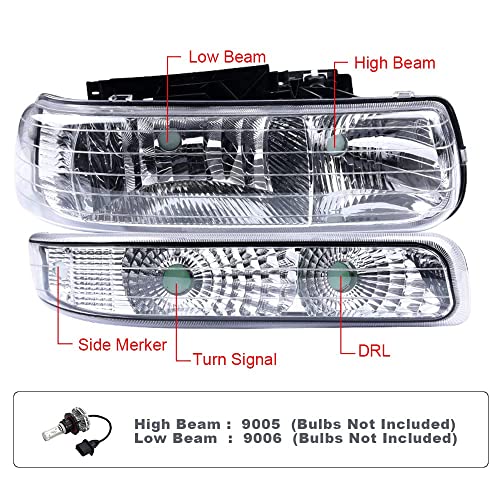 GPLUS G-PLUS Headlights Assembly, Compatible with 1999-2002 Chevy Silverado/ 2000-2006 Suburban Tahoe Bumper Headlamps, Clear Lens Chrome Housing Clear Reflector,faros delanteros - Image 4