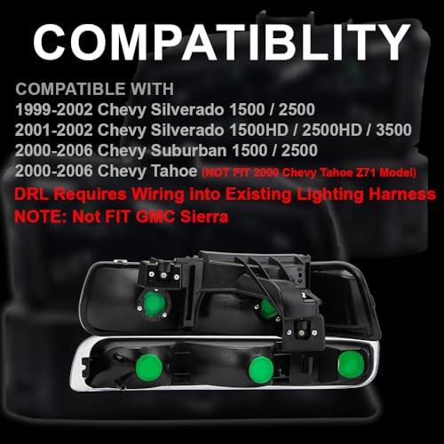 GPLUS G-PLUS Headlights Assembly, Compatible with 1999-2002 Chevy Silverado/ 2000-2006 Suburban Tahoe Bumper Headlamps, Clear Lens Chrome Housing Clear Reflector,faros delanteros - Image 2