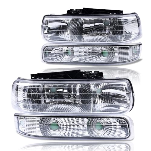 GPLUS G-PLUS Headlights Assembly, Compatible with 1999-2002 Chevy Silverado/ 2000-2006 Suburban Tahoe Bumper Headlamps, Clear Lens Chrome Housing Clear Reflector,faros delanteros - Image 1