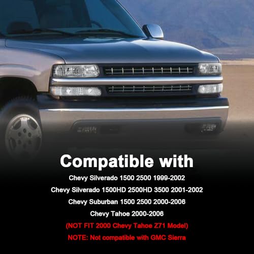 GPLUS G-PLUS Headlights Assembly, Compatible with 1999-2002 Chevy Silverado/ 2000-2006 Suburban Tahoe Bumper Headlamps, Clear Lens Chrome Housing Clear Reflector,faros delanteros - Image 5