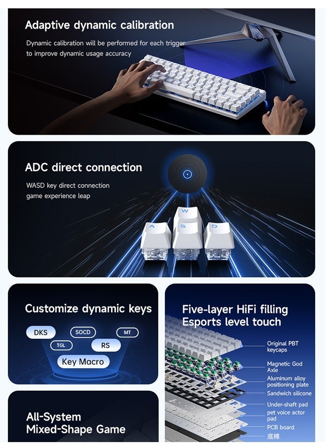 MCHOSE ACE 68 Air Magnetic Switch Wired Gaming Keyboard,65% Rapid Trigger Hall Effect Keyboard with Adjustable Actuation HotSwap RGB Snap Tap Hyper-Fast 8K Hz Polling Rate for PC/Mac Gamer (White) - Image 3