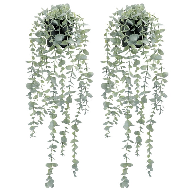 COCOBOO 2pcs Artificial Hanging Eucalyptus Plants for Shelf Fake Potted Plant Fake Drooping Plant for Wall Room Home Patio Indoor Outdoor Dcor