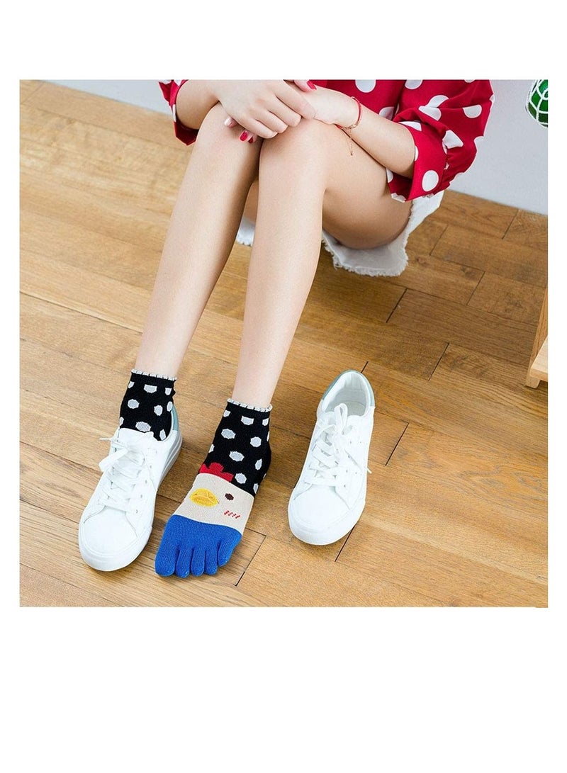Excefore Womens Toe Socks Ladies Five Finger Cotton Socks, Funny Cute Cat Animal Ankle Novelty Sports with Toe, socks 4 Pairs - Image 3