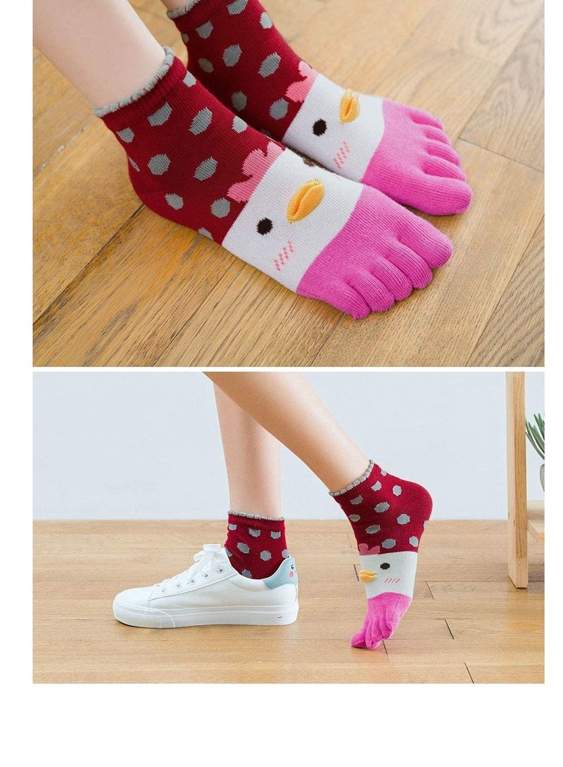 Excefore Womens Toe Socks Ladies Five Finger Cotton Socks, Funny Cute Cat Animal Ankle Novelty Sports with Toe, socks 4 Pairs - Image 5