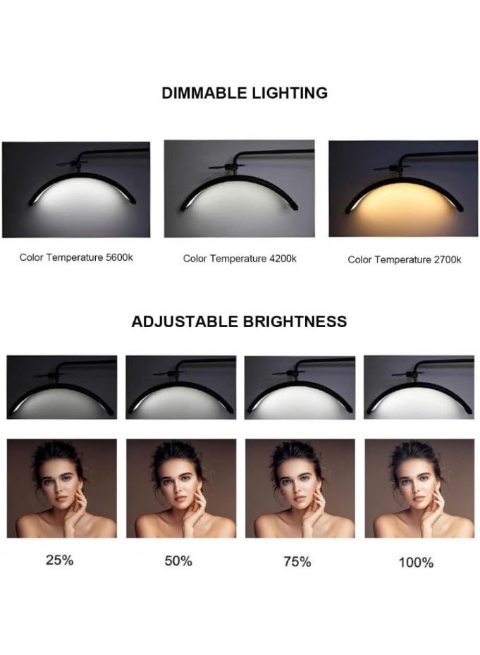 (White) HD-M8X 50W Half-Moon LED Fill Light Floor Lamp, Dimmable 3000K–6000K Adjustable Color Temp, Perfect for Beauty, Makeup, Spa, Tattoo, Photography & Live Streaming - Image 3