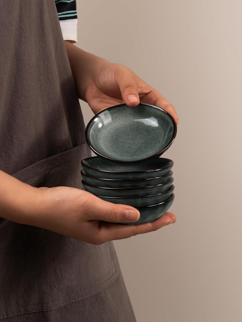 famiware Ocean Soy Sauce Dishes of 6 Oval Dipping Sauce CupsBowlsDishes for Kitchen 21oz Ceramic Small Bowls for Side Dishes Appetizers Snacks and Sushi Reactive Glaze Deep Forest - Image 5