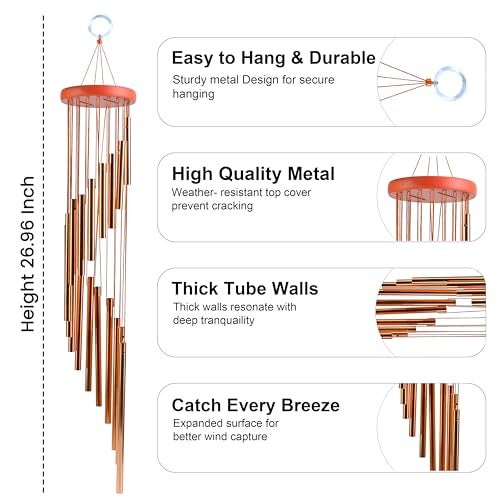 HindCraft Wind Chimes for Balcony & Garden – 27-Inch Gold Copper Windchime for Home Decor, Wall Hanging Bells for Positive Energy & Living Room Decoration(Pack of 1) - Image 2