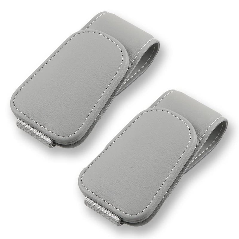 CMWWYFC 2Pcs Sunglass Holder for Car Magnetic Leather Eyeglass Hanger Clip for Car Sun Visor Sunglasses Holder and Ticket Card Clip for Car Visor Accessories Gray
