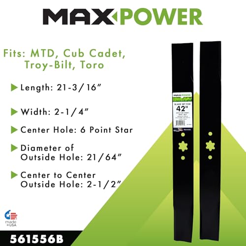 Maxpower مجموعة شفرات ماكس باور 561556B لقص 42 بوصة MTD، كاديت كاب، تروي-بيل، بديل رقم OEM 742-04308، 742-04312، 942-04308، 942-04312 - Image 2