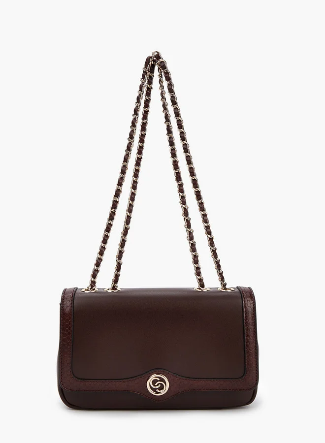 سيليست Solid Crossbody Bag with Chain Strap and Flap Closure