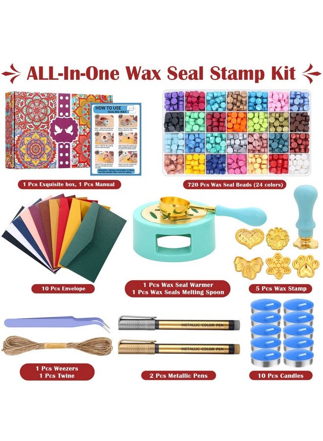 anezus Ed Wax Seal Stamp Kit, Anezus 790Pcs Sealing Wax Kit With Wax Seal Beads, Wax Stamp, Wax Warmer, Vintage Envelopes, And Gift Box For Letter Sealing, Invitation Cards, Craft Decoration - Image 3