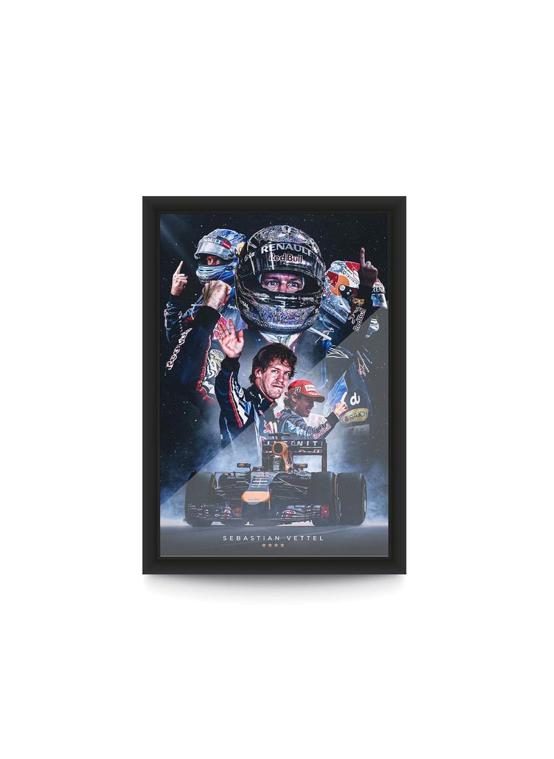 FRAMEO FRAMEO STORE Sebastian Vettel Redbull Racing Tribute Glass Frame Sebastian Vettel Redbull Legend wall art framed poster A4 size 8 X 12 Inches  - Image 1