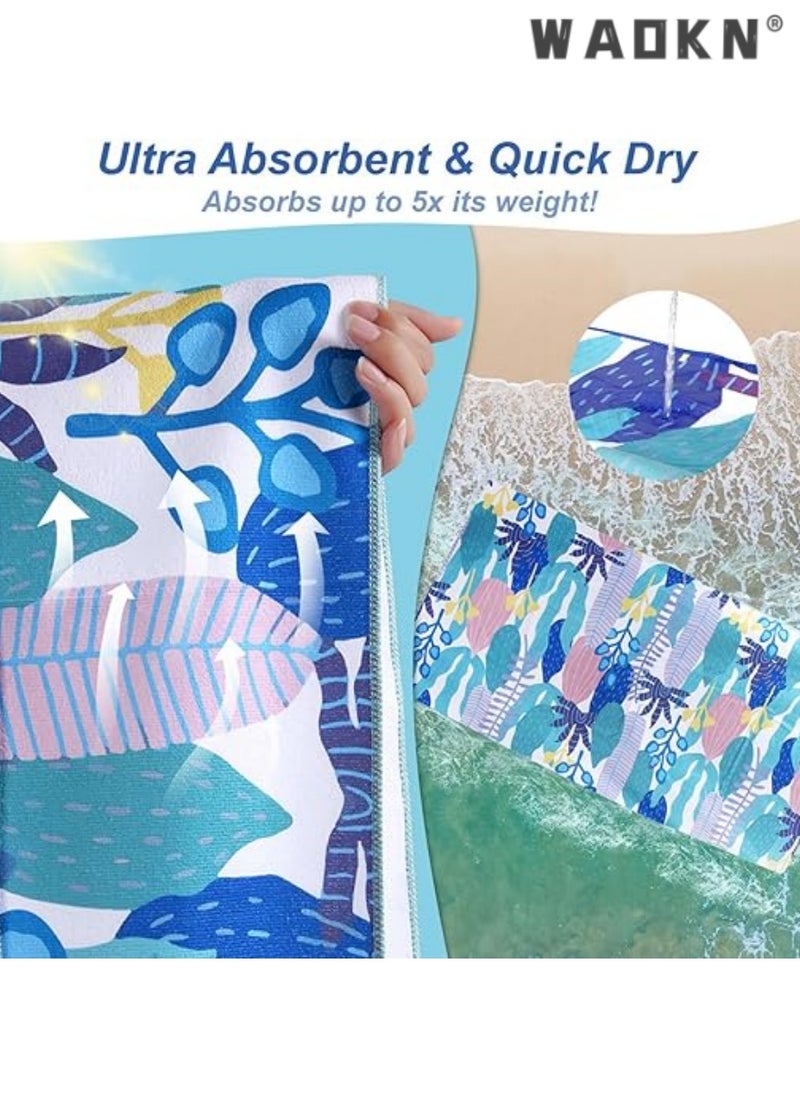 WAOKN Premium Microfiber Beach Towel,Extra Large 150x70 cm, Sand-free, Quick-dry, Lightweight, Ultra Absorbent - Ideal for Travel, Yoga, Pool, Gym - Chic Beach Accessory for Adults & Kids, Green  - Image 2