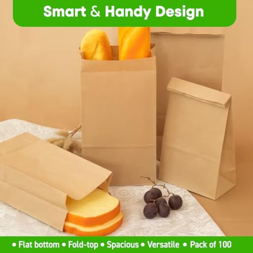 RANUR Large Square Bottom Or Flat Bottom Paper Bags Made Of Brown Fold Top Craft Paper,Size 6" X 4" X 11.5" (100,Count) - Image 4