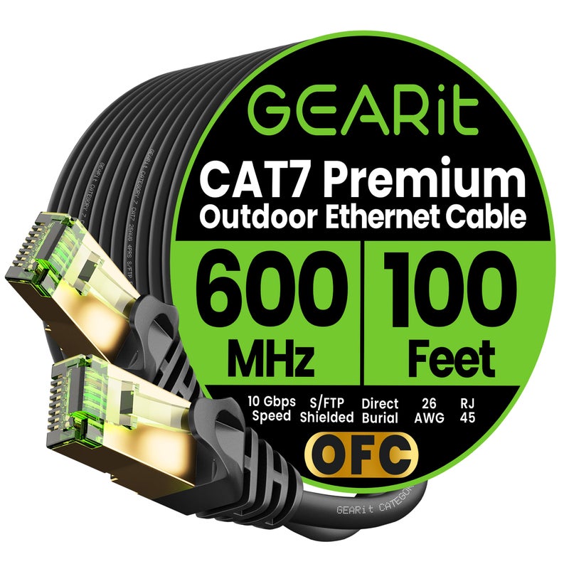 GEARit Cat7 Outdoor Ethernet Cable (100ft) SFTP Shielded Foil Twisted Pair, Pure Copper, LLDPE, Waterproof, Direct Burial, In-Ground, UV Resistant, POE, Network, LAN, Internet, Cat 7-100 Feet - Image 1
