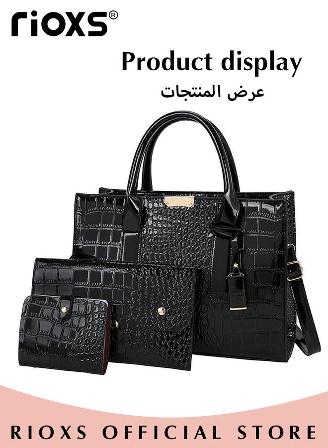 RIOXS 3 PCS Satchel Purses and Handbags for Women Shoulder Tote Bags Wallets  - Image 4