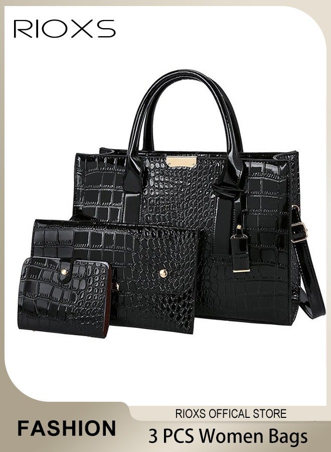 RIOXS 3 PCS Satchel Purses and Handbags for Women Shoulder Tote Bags Wallets  - Image 1