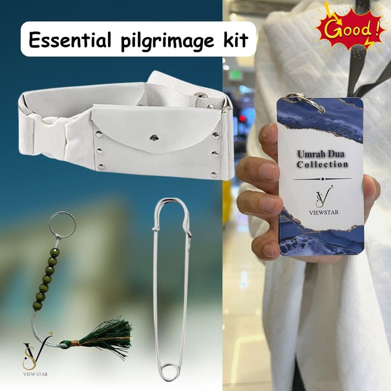 Ihram Set for Men 5 Pcs Hajj and Umrah Ahram Towels with Built-in Belt Bag, Ahram Bag, Umrah Dua Card, Tawaf Counter Tasbeeh and Pins - Image 2
