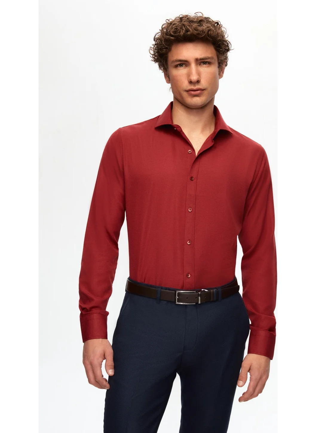 D'S DAMAT Slim Fit Claret Red Italian Collar Slim Fit Classic Tie Long Sleeve Easy Ironable Breathable 2HF02ORT5185