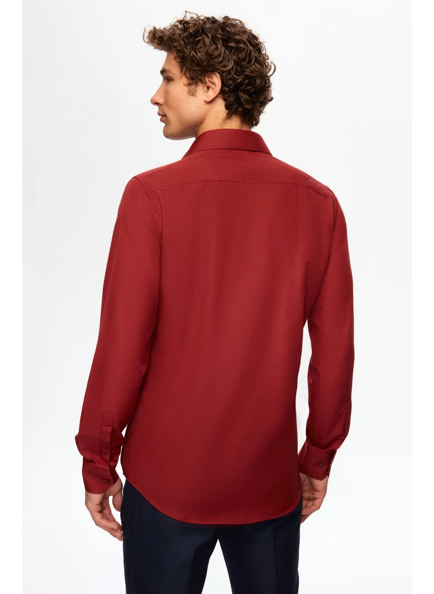 D'S DAMAT Slim Fit Claret Red Italian Collar Slim Fit Classic Tie Long Sleeve Easy Ironable Breathable 2HF02ORT5185