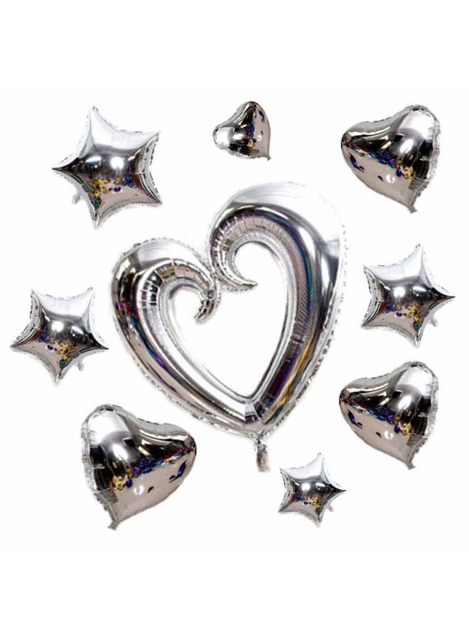 AnnoDeel Silver Heart Star Foil Balloons, 32inch Silver Large Heart Star Mylar Balloons for Baby Shower Birthday Wedding Decorations Love Party Decorations - Image 1