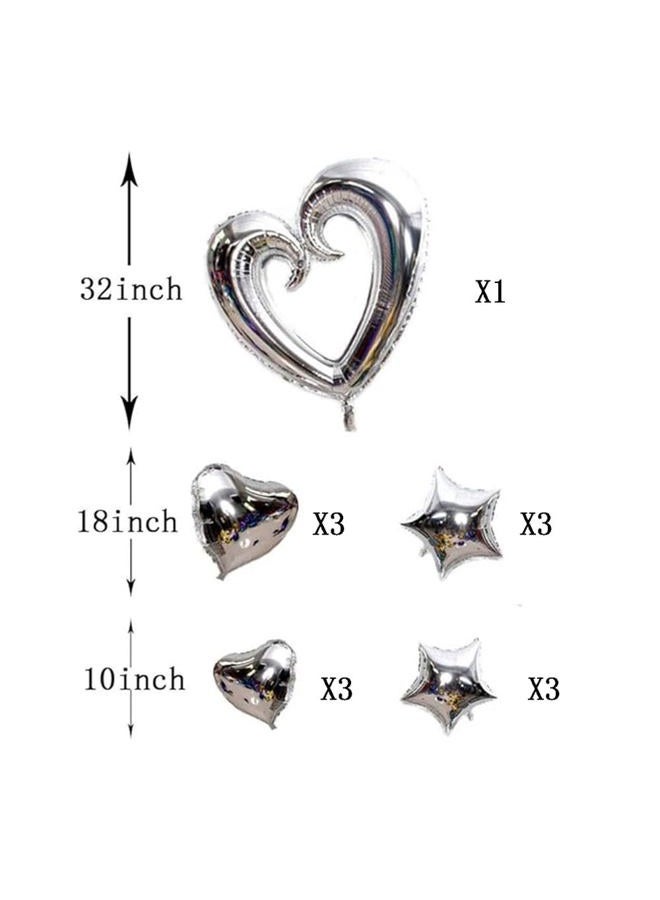 AnnoDeel Silver Heart Star Foil Balloons, 32inch Silver Large Heart Star Mylar Balloons for Baby Shower Birthday Wedding Decorations Love Party Decorations - Image 2