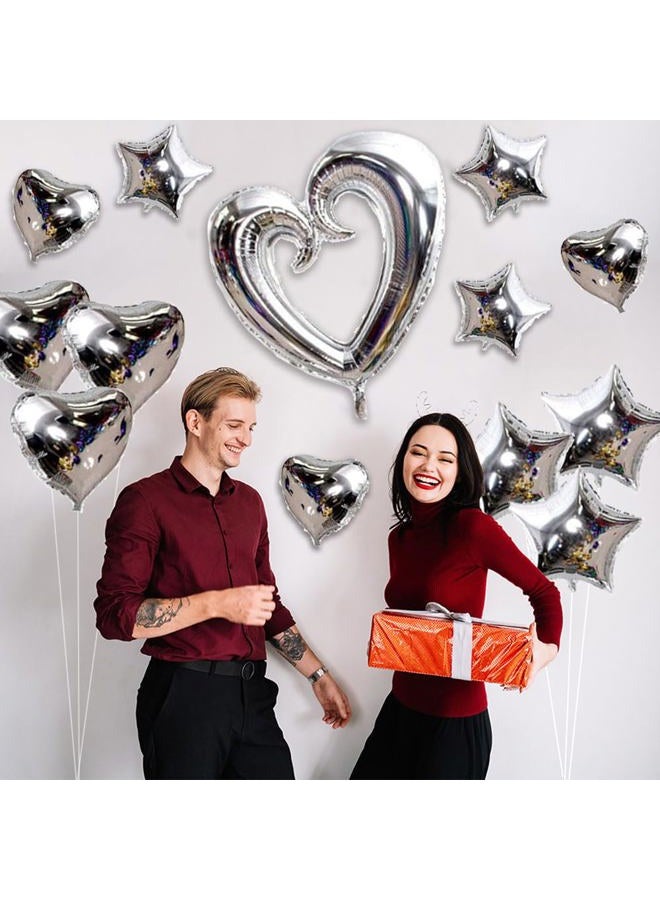 AnnoDeel Silver Heart Star Foil Balloons, 32inch Silver Large Heart Star Mylar Balloons for Baby Shower Birthday Wedding Decorations Love Party Decorations - Image 3