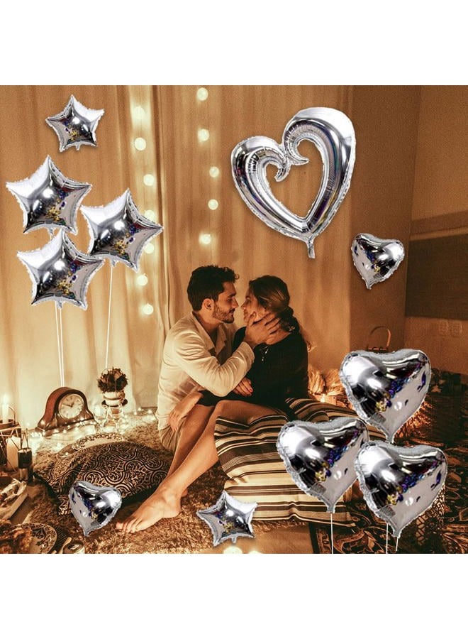 AnnoDeel Silver Heart Star Foil Balloons, 32inch Silver Large Heart Star Mylar Balloons for Baby Shower Birthday Wedding Decorations Love Party Decorations - Image 4