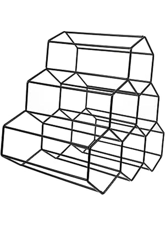 حامل رف النبيذ الهندسي من الحديد الأسود بخلايا النحل لعرضه في بار المنزل - Image 1