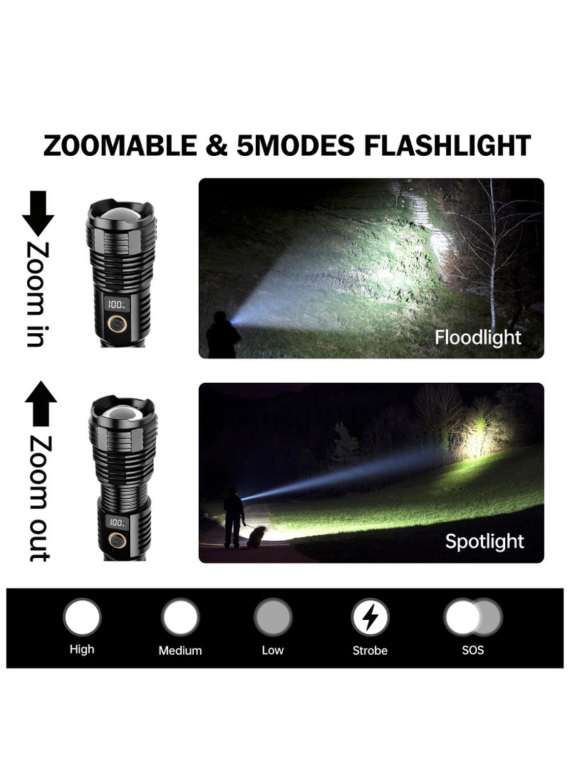 ZLH HITY ZLH HITY Flashlights High Lumens Rechargeable Flashlights, 900,000 Lumens LED Flashlight, Bright Tactical Flashlight with Zoom, 5 Modes, IPX7 Waterproof, Handheld Flashlights for Emergencies, Camping  - Image 3