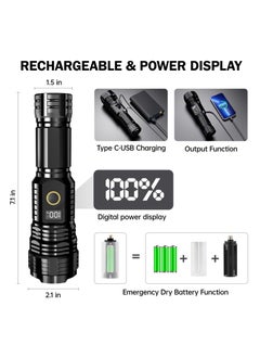 ZLH HITY ZLH HITY Flashlights High Lumens Rechargeable Flashlights, 900,000 Lumens LED Flashlight, Bright Tactical Flashlight with Zoom, 5 Modes, IPX7 Waterproof, Handheld Flashlights for Emergencies, Camping  - Image 4