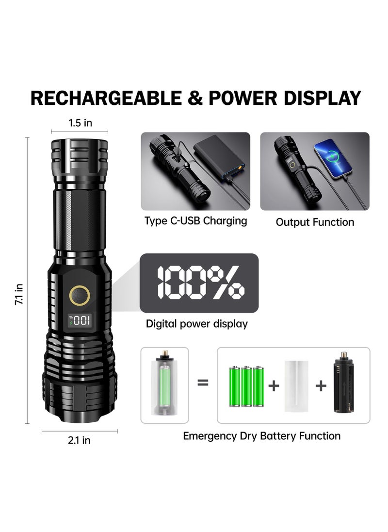ZLH HITY ZLH HITY Flashlights High Lumens Rechargeable Flashlights, 900,000 Lumens LED Flashlight, Bright Tactical Flashlight with Zoom, 5 Modes, IPX7 Waterproof, Handheld Flashlights for Emergencies, Camping  - Image 4
