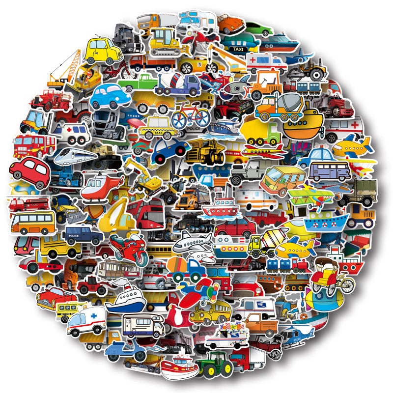 Aowplc Transportation Stickers 200 Pcs Vehicle Stickers Pack for Kids Party Favors Supplies with Construction Truck, Car, Boat, Airplane, and More - Image 1