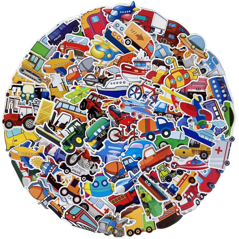 Aowplc Transportation Stickers 200 Pcs Vehicle Stickers Pack for Kids Party Favors Supplies with Construction Truck, Car, Boat, Airplane, and More - Image 3