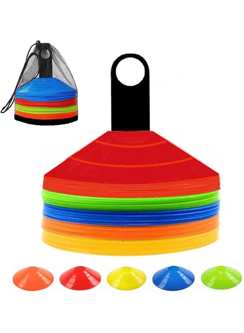50 Pack Soccer Training Cones - Agility Cones with Carry Bag, Sturdy Disc Cones for Sports Training, Soccer, Football, Basketball, Indoor Outdoor Sports, Festive Events, Field Cone Markers - Image 1