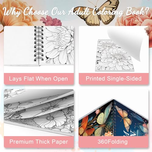 ADEVIAN Adult Coloring Book for Women, Coloring Books for Adults Relaxation, Spiral Bound Adult Coloring Book for Women Relaxation Page One Sided Design,Thick Paper Non-Bleed, Mindfulness Gifts Arts and Crafts to Relax, Anxiety and Depression, 30 Pages of DREAM GARDEN - Image 3