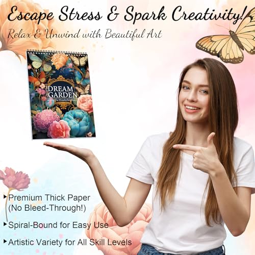 ADEVIAN Adult Coloring Book for Women, Coloring Books for Adults Relaxation, Spiral Bound Adult Coloring Book for Women Relaxation Page One Sided Design,Thick Paper Non-Bleed, Mindfulness Gifts Arts and Crafts to Relax, Anxiety and Depression, 30 Pages of DREAM GARDEN - Image 4