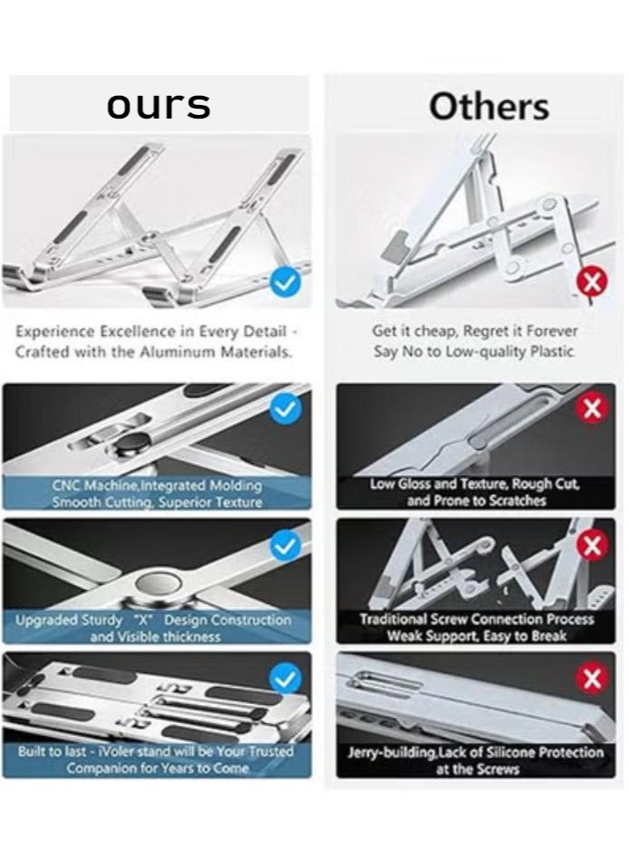 عربست حامل كمبيوتر محمول، حامل كمبيوتر محمول، حامل كمبيوتر لوحي، 6 زوايا قابلة للتعديل من الألومنيوم مريح وقابل للطي وحامل سطح مكتب محمول متوافق مع أجهزة ماك بوك 10-15.6 بوصة، آيباد، إتش بي، ديل، لينوفو فضي - Image 2