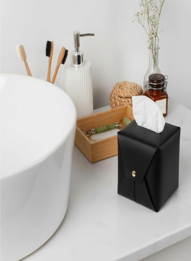 Frayot Tissue Box Cover Square, Leather Tissue Holder Organizer with Side Openings for Bathroom, Vanity, Tabletop, Office (1Pack-Black) - Image 2