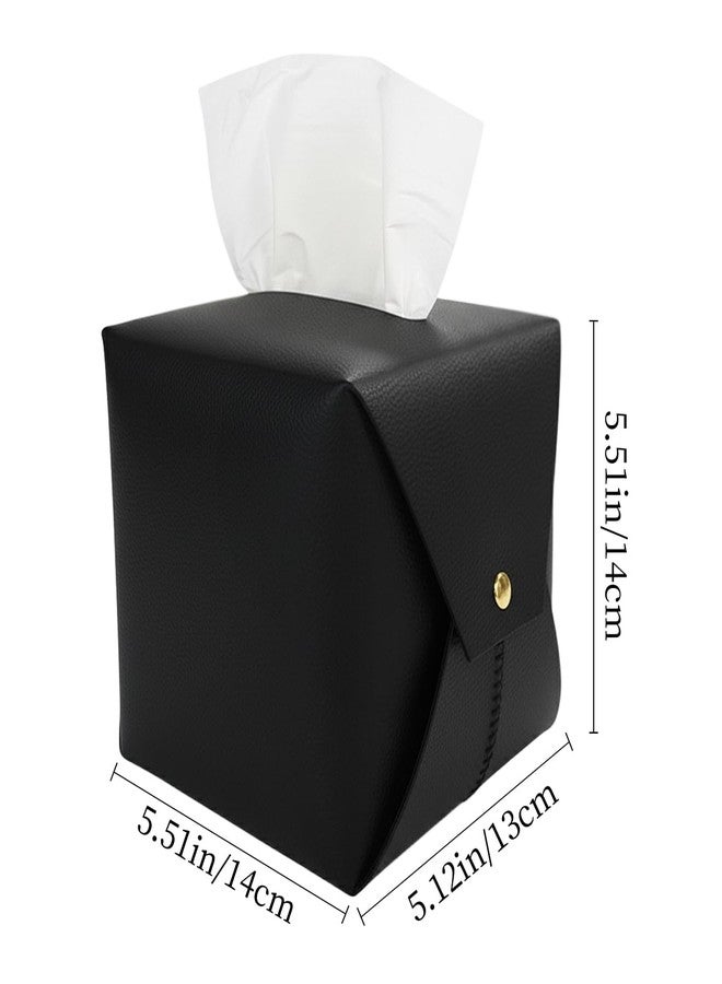 Frayot Tissue Box Cover Square, Leather Tissue Holder Organizer with Side Openings for Bathroom, Vanity, Tabletop, Office (1Pack-Black) - Image 4