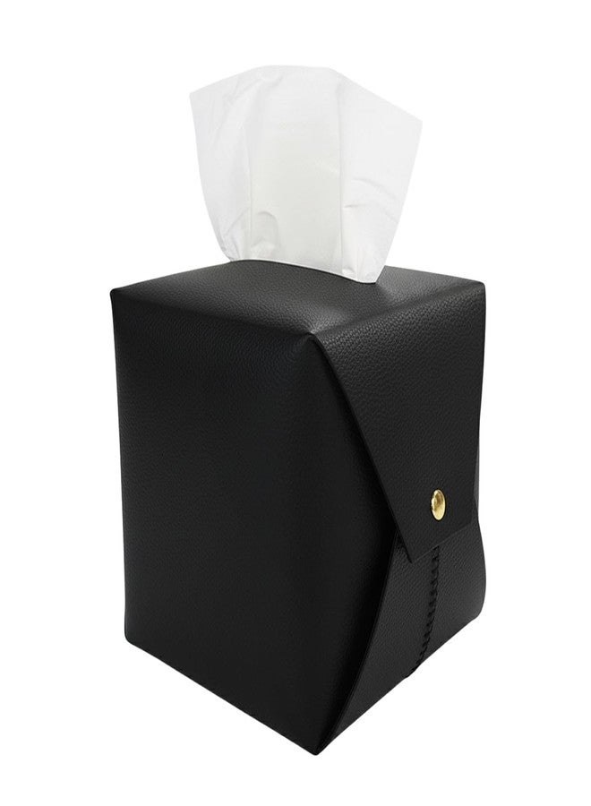 Frayot Tissue Box Cover Square, Leather Tissue Holder Organizer with Side Openings for Bathroom, Vanity, Tabletop, Office (1Pack-Black) - Image 1