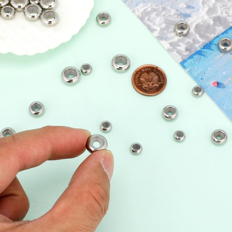 salbsever 30Pcs Stopper Beads For Charm Bracelets  304 Stainless Steel Spacer Beads Adjustable Beads Slider Metal Loose Beads 6/8/10Mm With Insert Rubber Locating Rings For Diy Bracelets Necklace Jewelry Making - Image 5