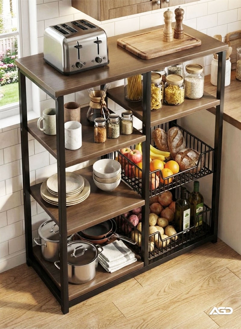 إيه جي دي خزانة مطبخ متعددة الاستخدامات، للميكروويف، والتوابل وأدوات المطبخ، مع سلات سلكية جانبية لتخزين الفواكه والخضروات بإطار معدني متين - Image 2