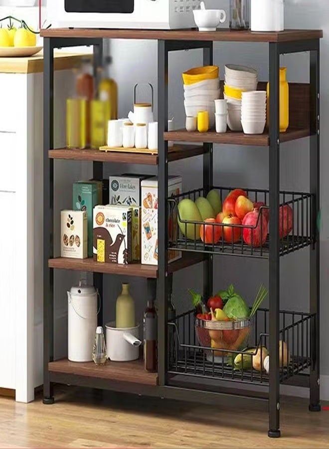 AGD Versatile Kitchen Cabinet for Microwave, Spices and Kitchen Utensils, with Side Wire Baskets for Fruits and Vegetables Storage with Durable Metal Frame  - Image 1