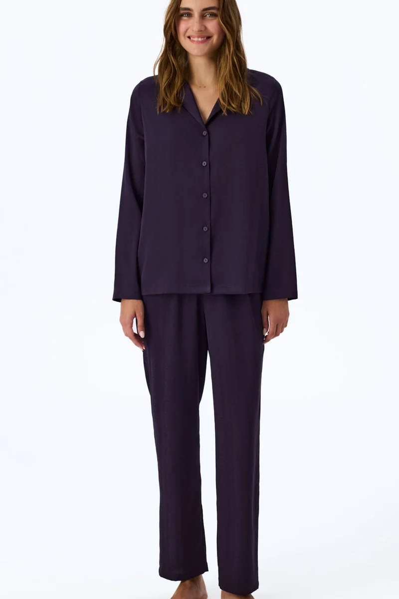 بنتي PENTI Midnight Satin Striped Long Sleeve Shirt Pants Pajama Set