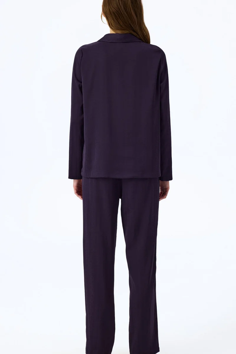 بنتي PENTI Midnight Satin Striped Long Sleeve Shirt Pants Pajama Set