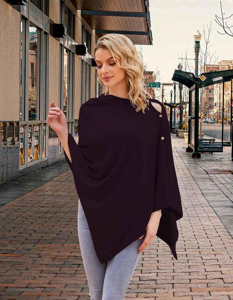 PULI Women's Versatile Knitted Shawls Scarf Poncho Sweater with Buttons Lightweight Spring Summer Fall Wraps burgundy - Image 2