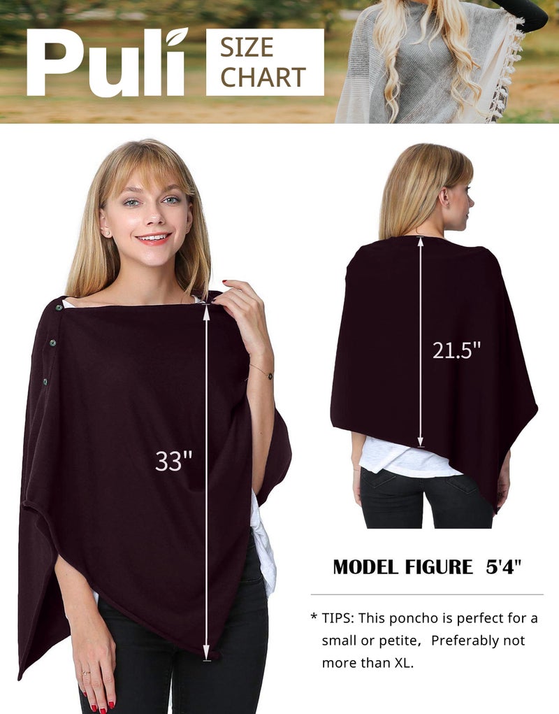 PULI Women's Versatile Knitted Shawls Scarf Poncho Sweater with Buttons Lightweight Spring Summer Fall Wraps burgundy - Image 5