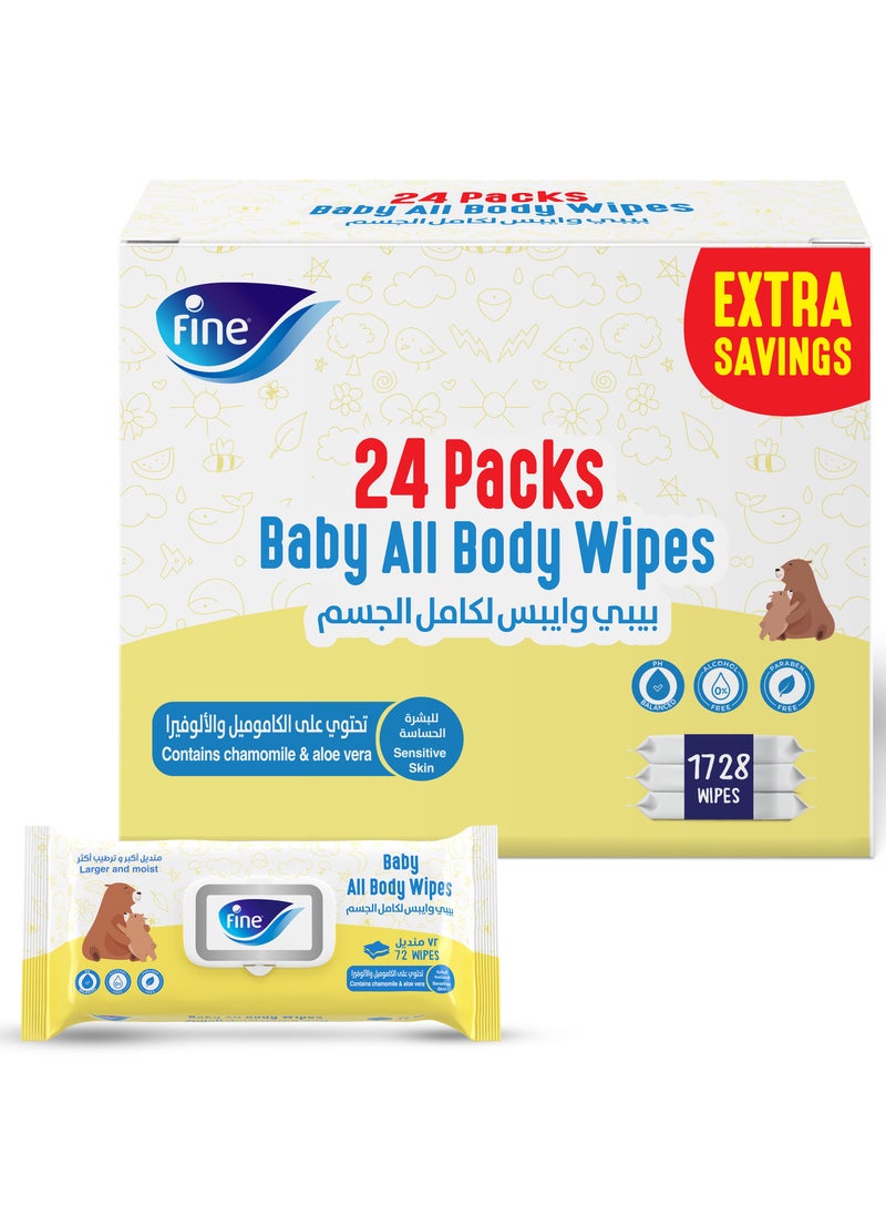 Fine Baby Hypoallergenic And Gentle For All Skin Types All Body Wipes 24 x 72 Wipes  - Image 1